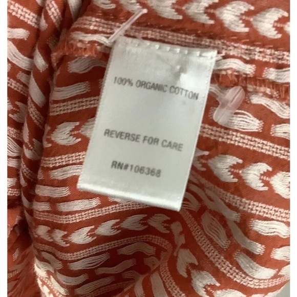 Garnet Hill Sz M 100% Organic Cotton Button Peasant Top Orange White - Picture 6 of 6